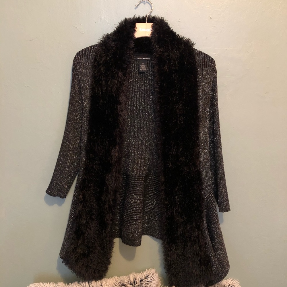 Black/Glitter faux Fur Cardigan